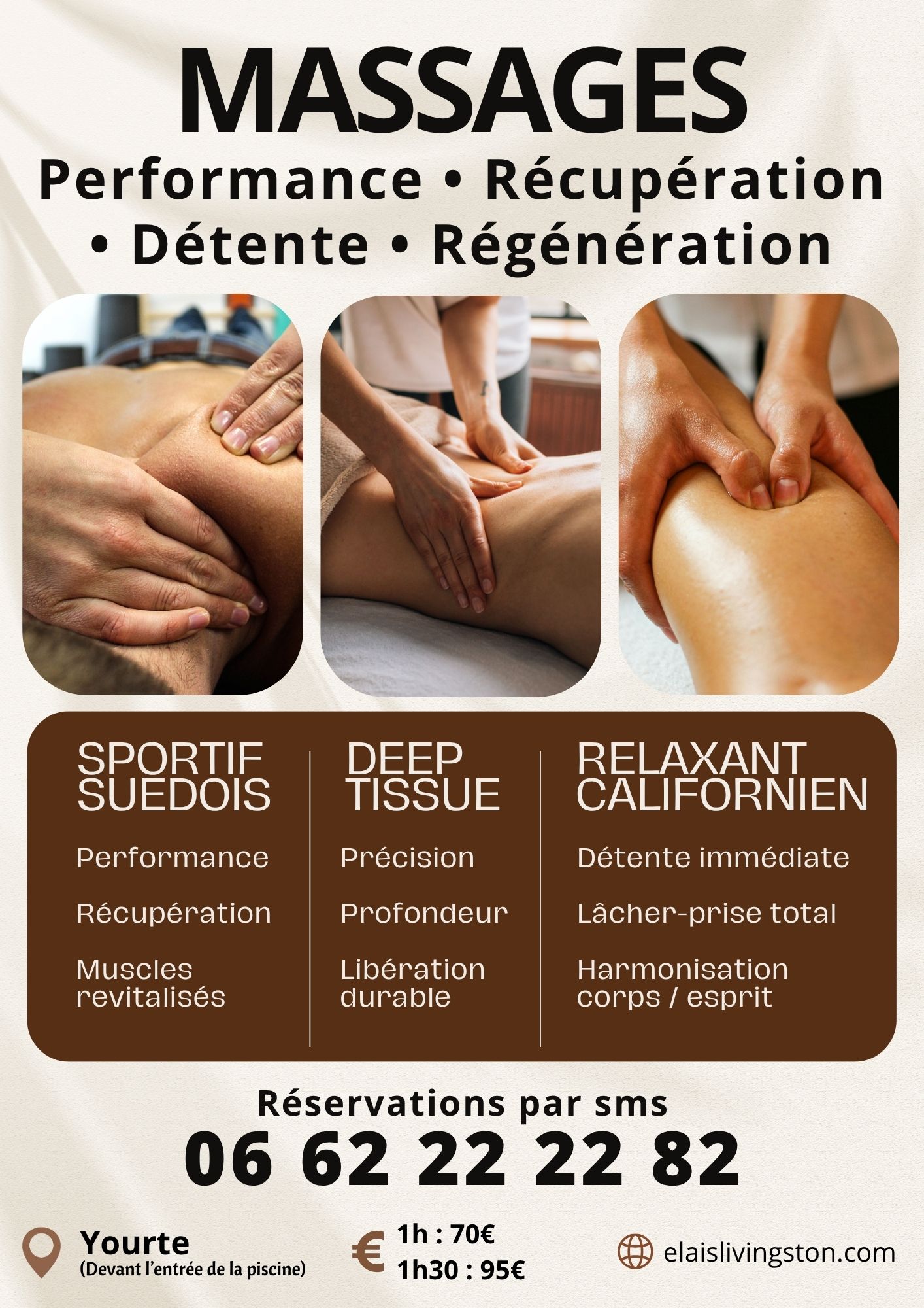 Karellis massage relaxant, californien, sportif, suédois, deep tissue,